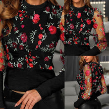 Load image into Gallery viewer, Women's Patchwork Mesh Embroidered Floral Long Sleeve Blouse

