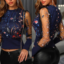 Load image into Gallery viewer, Women's Patchwork Mesh Embroidered Floral Long Sleeve Blouse

